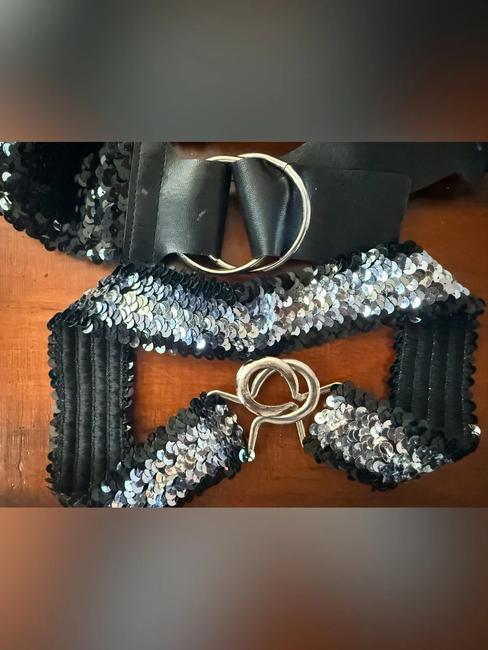 Bundle of 8 Sequin Elastic Waist Belts in Gold, Silver, Black and Brown